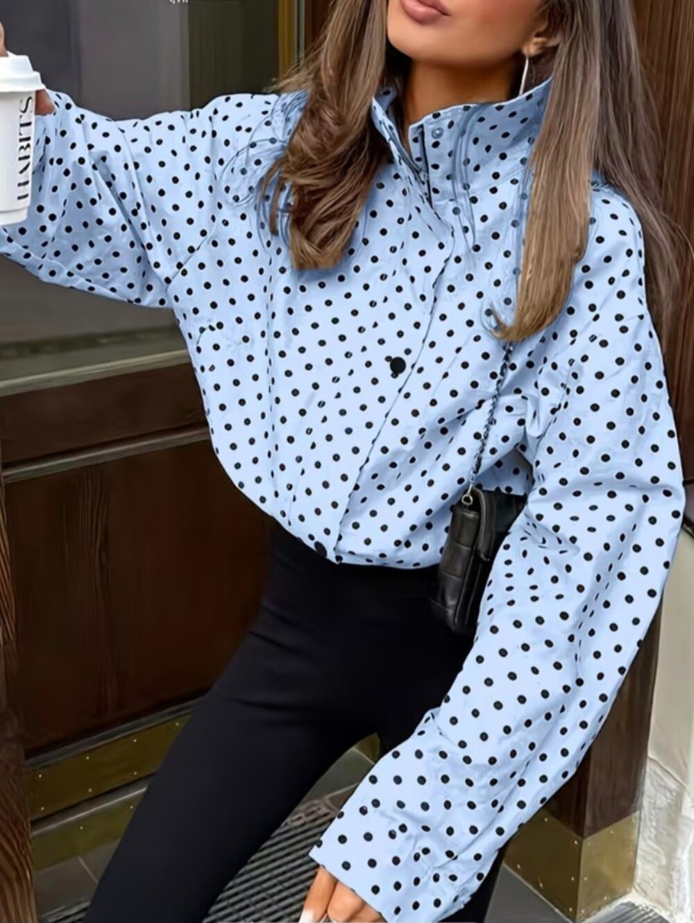 Women's Casual Polka Dot Long Sleeve Loose Fit Jacket